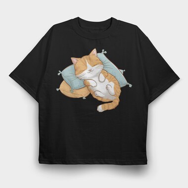 Cat Sleeping On Pillow, Tricou Oversize Barbati (Unisex)