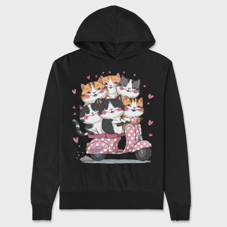 Cats On Scooter, Hanorac Oversize Barbati (Unisex)