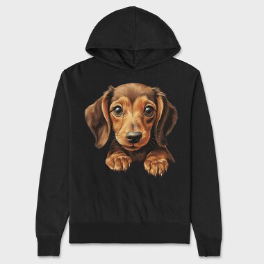 Dachshund Peeking Face, Hanorac Oversize Barbati (Unisex)