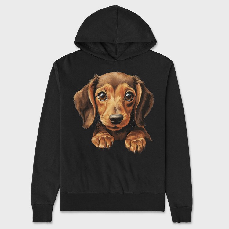 Dachshund Peeking Face, Hanorac Oversize Barbati (Unisex)