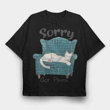 Cat Sleeping Sorry Plan, Tricou Oversize Barbati (Unisex)