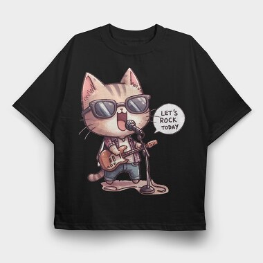 Cat Sunglasses Rockstar, Tricou Oversize Barbati (Unisex)