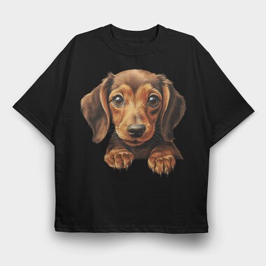 Dachshund Peeking Face, Tricou Oversize Barbati (Unisex)