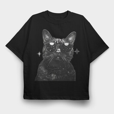 Cat Sunglasses Stars, Tricou Oversize Barbati (Unisex)