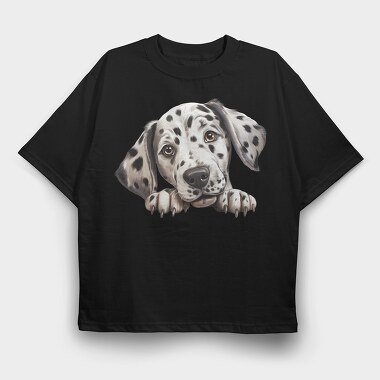 Dalmatian Peeking, Tricou Oversize Barbati (Unisex)