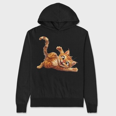 Cat Smiling Cartoon, Hanorac Oversize Barbati (Unisex)