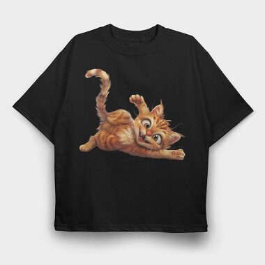 Cat Smiling Cartoon, Tricou Oversize Barbati (Unisex)