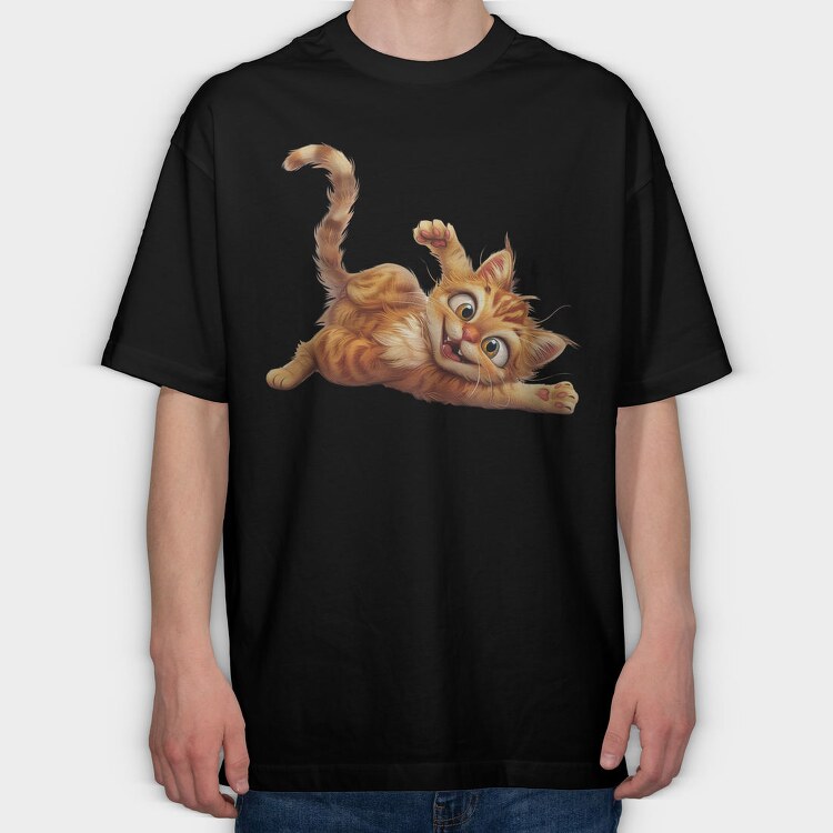 Cat Smiling Cartoon, Tricou Oversize Barbati (Unisex)