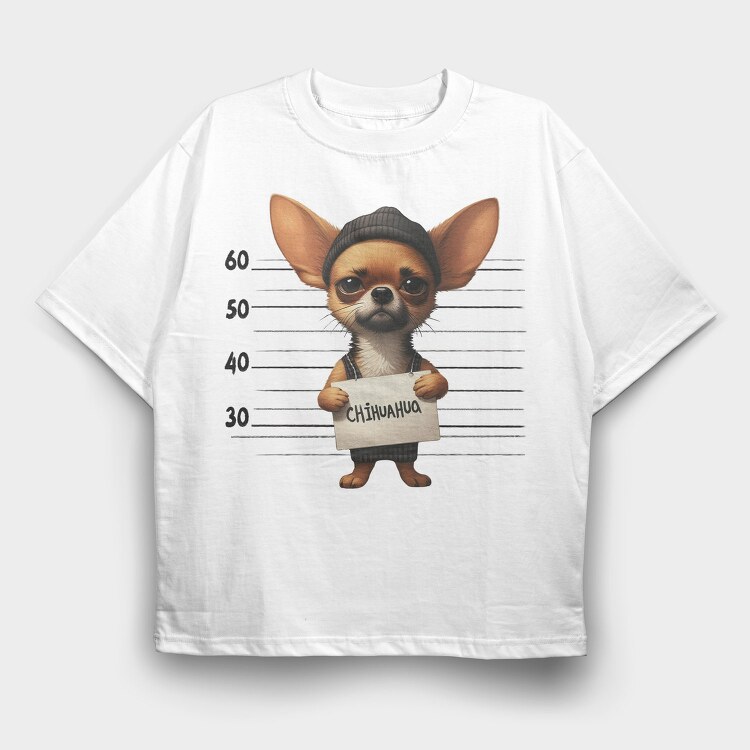 Chihuahua Mugshot, Tricou Oversize Barbati (Unisex)