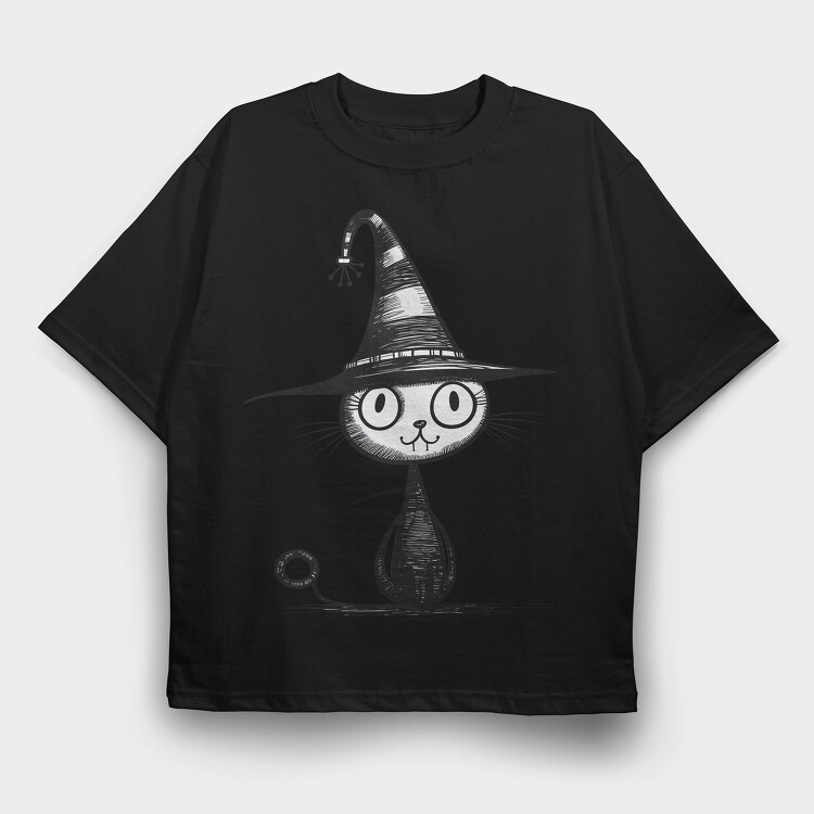 Cat Witch Hat, Tricou Oversize Barbati (Unisex)