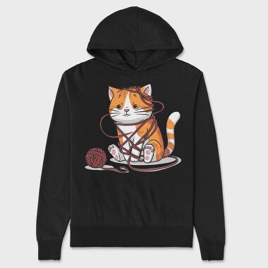 Cat With Yarn, Hanorac Oversize Barbati (Unisex)