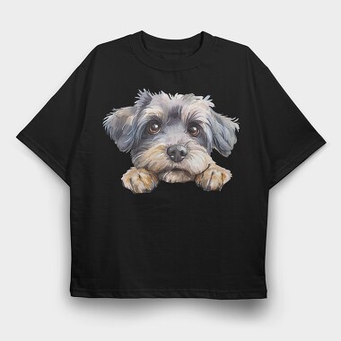 Dandie Dinmont Peeking Face, Tricou Oversize Barbati (Unisex)