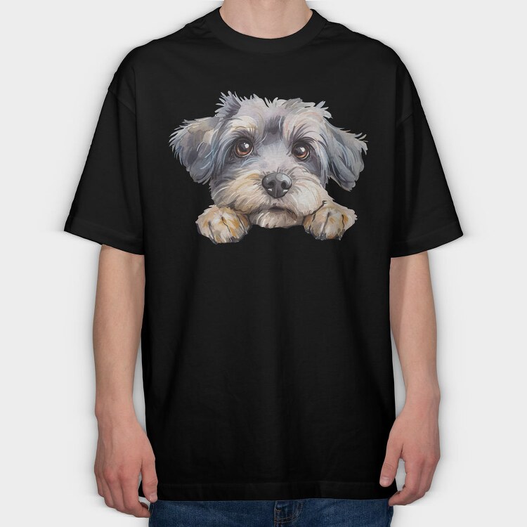 Dandie Dinmont Peeking Face, Tricou Oversize Barbati (Unisex)