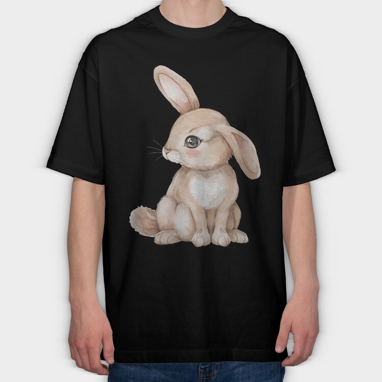 Cute Rabbit Sitting, Tricou Oversize Barbati (Unisex)