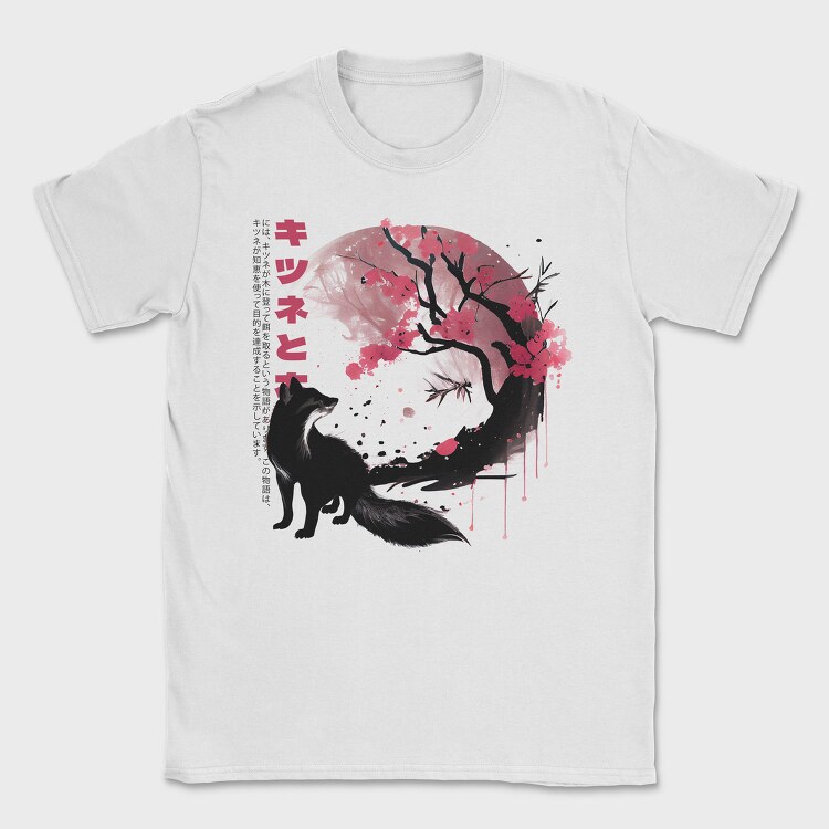 Fox and Sakura Tree, Tricou Barbati (Unisex)