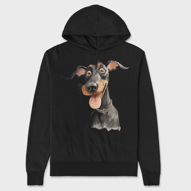 Doberman Smiling Face, Hanorac Oversize Barbati (Unisex)
