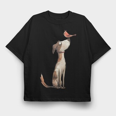 Dog Bird Friendship, Tricou Oversize Barbati (Unisex)
