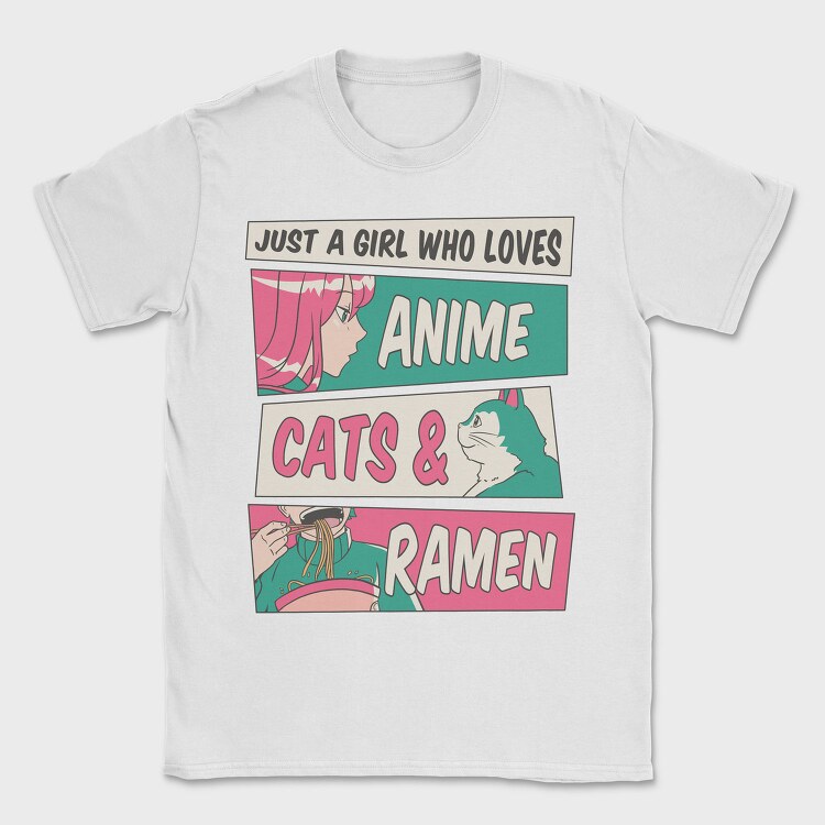 Anime Girl Cat And Ramen, Tricou Barbati (Unisex)