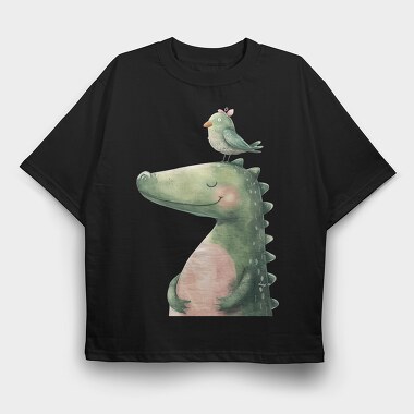 Dinosaur Bird Friendship, Tricou Oversize Barbati (Unisex)