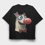 Dog Bowtie Tongue, Tricou Oversize Barbati (Unisex)