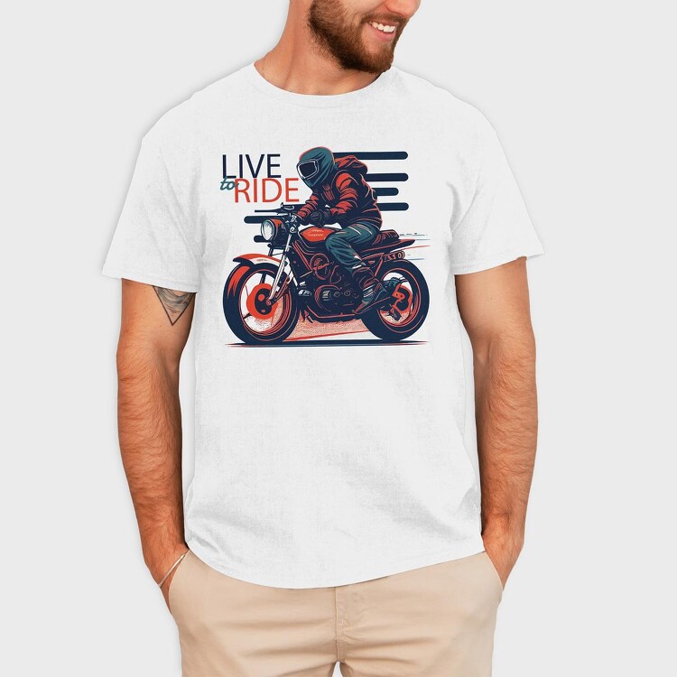 Live to Live MotorcycleArt RetroStyle, Tricou Barbati (Unisex)