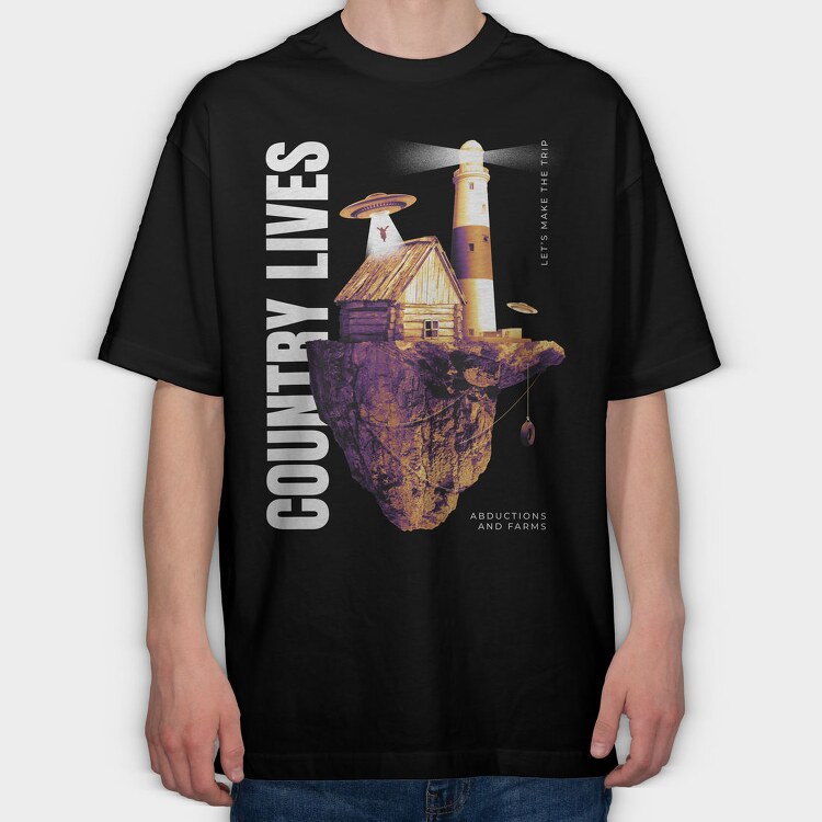 Floating Island Country Life, Tricou Oversize Barbati (Unisex)