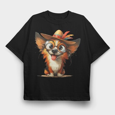 Dog Hat Glasses, Tricou Oversize Barbati (Unisex)