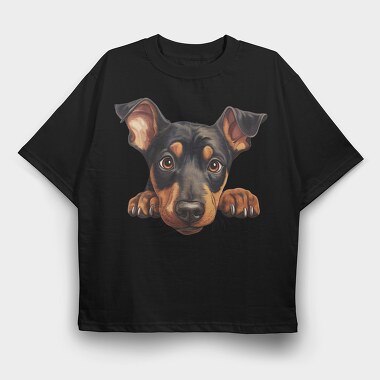 Doberman Pinscher Peeking, Tricou Oversize Barbati (Unisex)