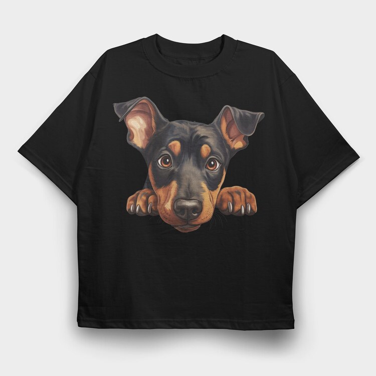 Doberman Pinscher Peeking, Tricou Oversize Barbati (Unisex)