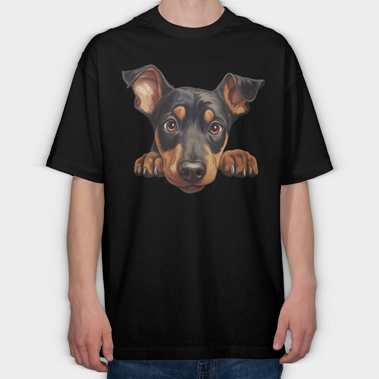 Doberman Pinscher Peeking, Tricou Oversize Barbati (Unisex)