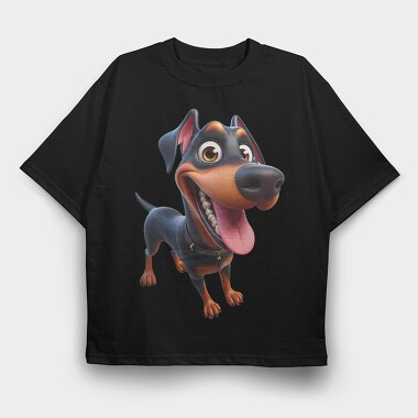 Doberman Smile Joy, Tricou Oversize Barbati (Unisex)