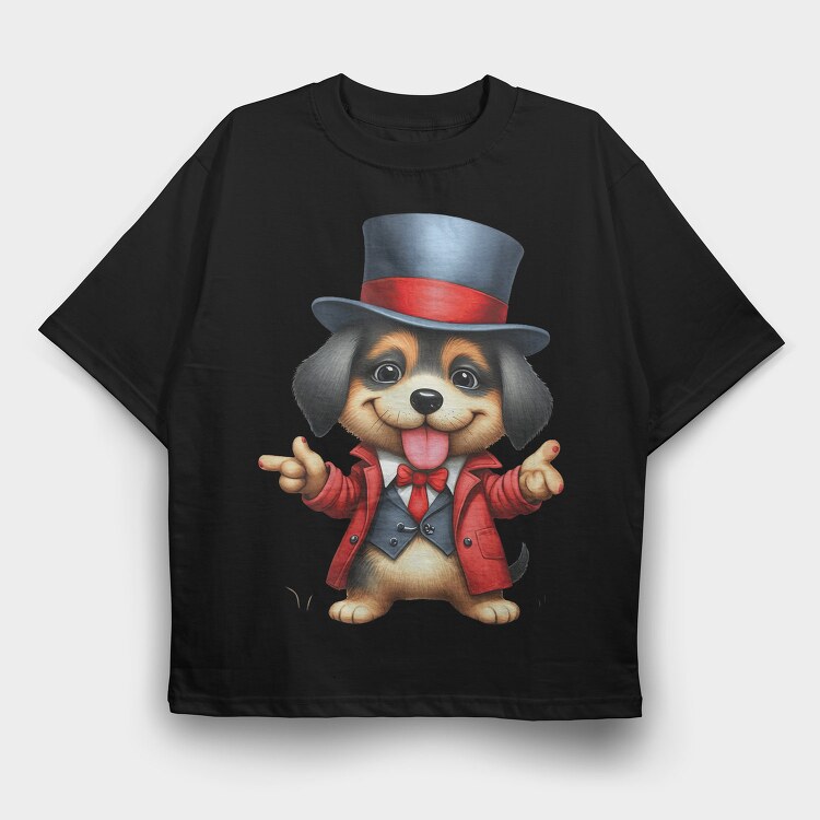 Dog Top Hat Tongue, Tricou Oversize Barbati (Unisex)
