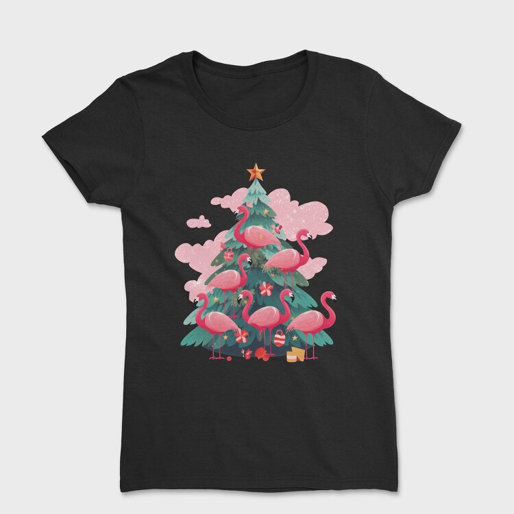 Flamingos Christmas Tree, Tricou Femei
