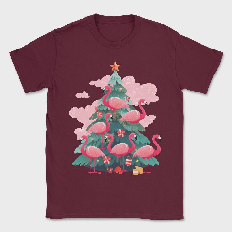 Flamingos Christmas Tree, Tricou Barbati (Unisex)