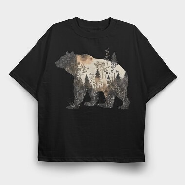 Double Exposure Bear, Tricou Oversize Barbati (Unisex)
