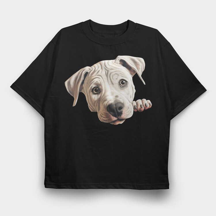 Dogo Argentino Peeking, Tricou Oversize Barbati (Unisex)
