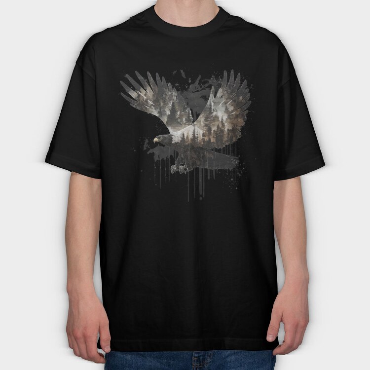 Double Exposure Eagle, Tricou Oversize Barbati (Unisex)