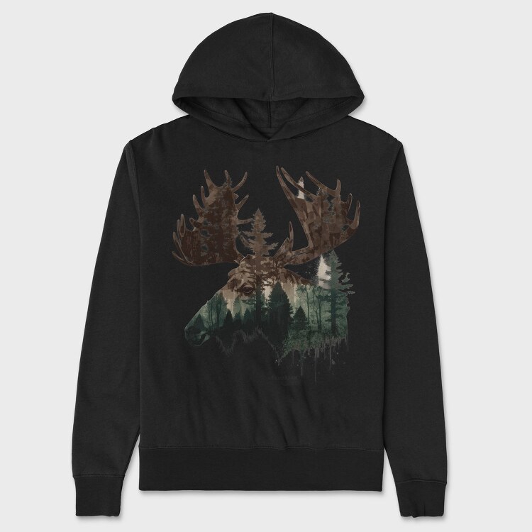 Double Exposure Moose Forest, Hanorac Oversize Barbati (Unisex)