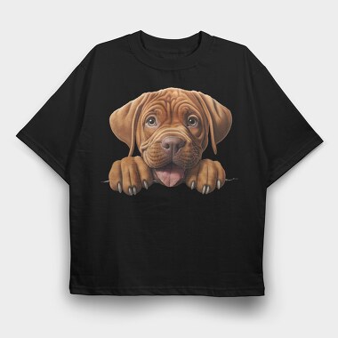 Dogue De Bordeaux Peeking, Tricou Oversize Barbati (Unisex)