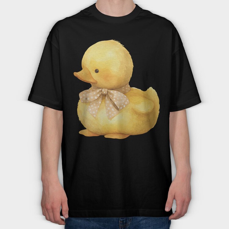 Duck Sitting With Bow, Tricou Oversize Barbati (Unisex)