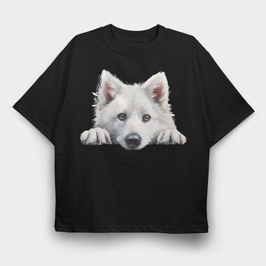 Eskimo Dog Peeking, Tricou Oversize Barbati (Unisex)