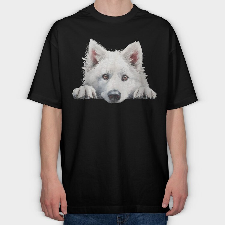 Eskimo Dog Peeking, Tricou Oversize Barbati (Unisex)