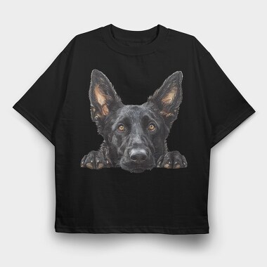 Dutch Shepherd Peeking Face, Tricou Oversize Barbati (Unisex)