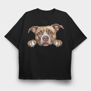 English Staffordshire Bull Terrier Peeking Face, Tricou Oversize Barbati (Unisex)