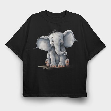 Elephant Sitting Cute, Tricou Oversize Barbati (Unisex)