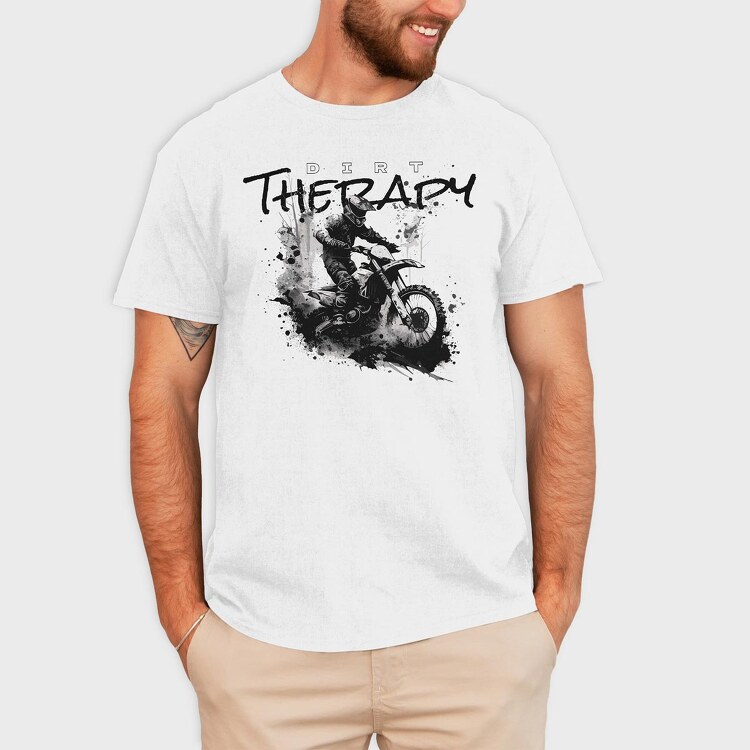 Motocross Rider Kicking Up Dirt and Jumping Dirt Therapy, Tricou Barbati (Unisex)