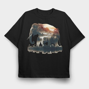 Elephant Forest Clipart, Tricou Oversize Barbati (Unisex)