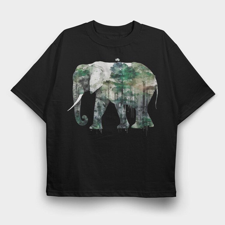 Elephant Forest Silhouette, Tricou Oversize Barbati (Unisex)