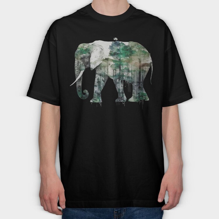Elephant Forest Silhouette, Tricou Oversize Barbati (Unisex)