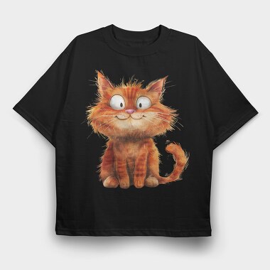 Fluffy Cheerful Cat, Tricou Oversize Barbati (Unisex)